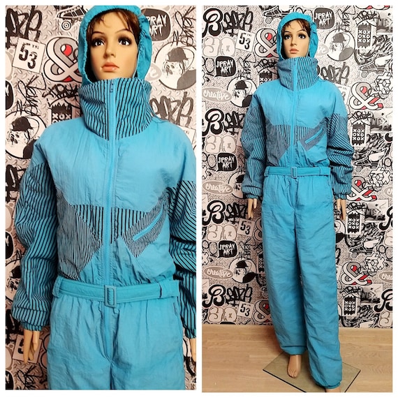 blue Ski Wear blue ski suit Warm Clothing Vintage