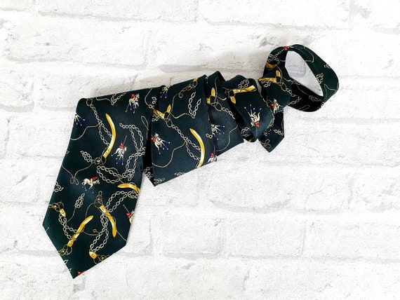 Green tie silk tie animal tie animal Necktie hors… - image 2