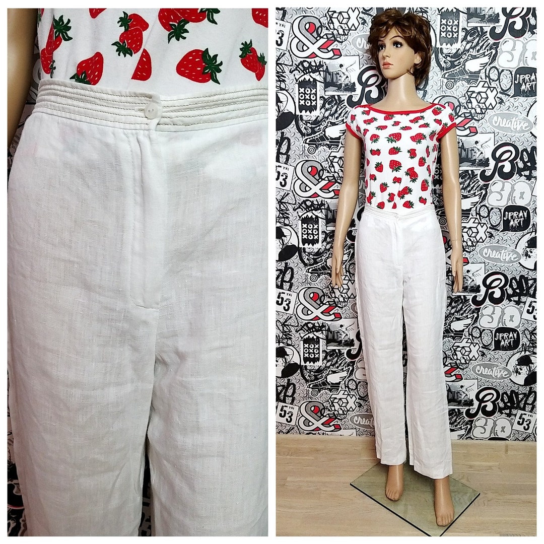 White Linen Clothing White Linen Pants White Pants M Womens Etsy