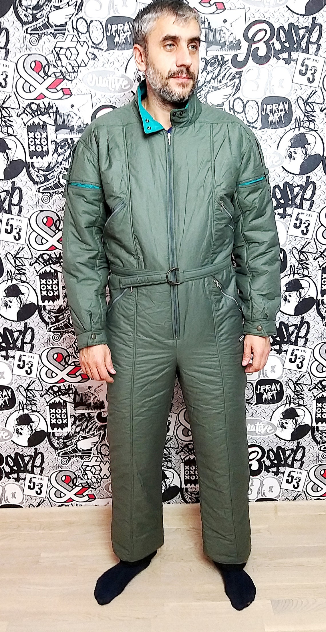 Sportswear Mens Ski Suit Tracksuit Khaki Ski Suit Retro Ski Etsy