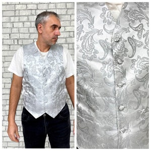 Silver vest L patterned vest mens boho vest mens vest wedding mens waistcoat vest suit Vest Sleeveless Jacket mens hippie vest floral vest