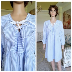 womens dress Striped dress L Blue dress Ruffle dress boho dress beach dress skater dress oversize dress summer dress Babydoll dress