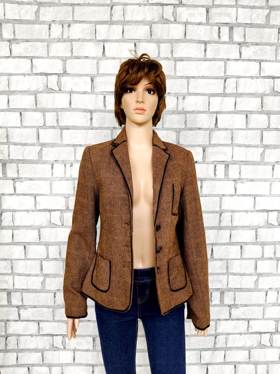 Women Blazer S Brown Tweed Jacket Tweed Blazer Women Jacket