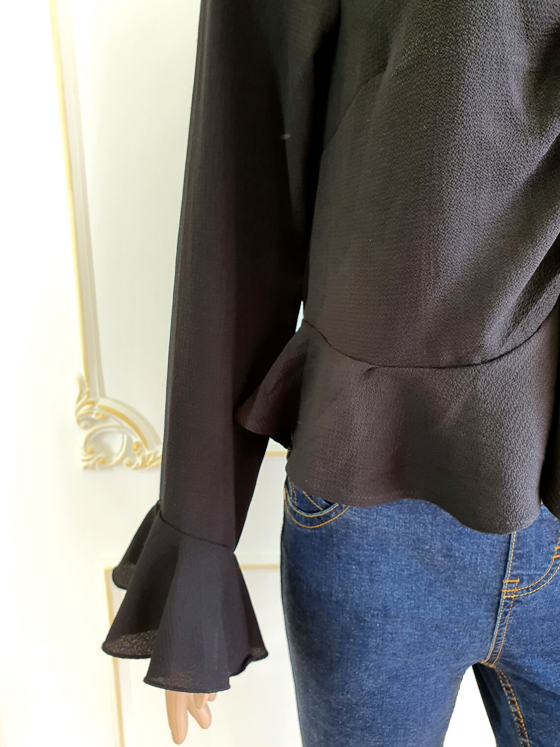 Black Ruffle Blouse Black Blouse Black Victorian Blouse S - Etsy