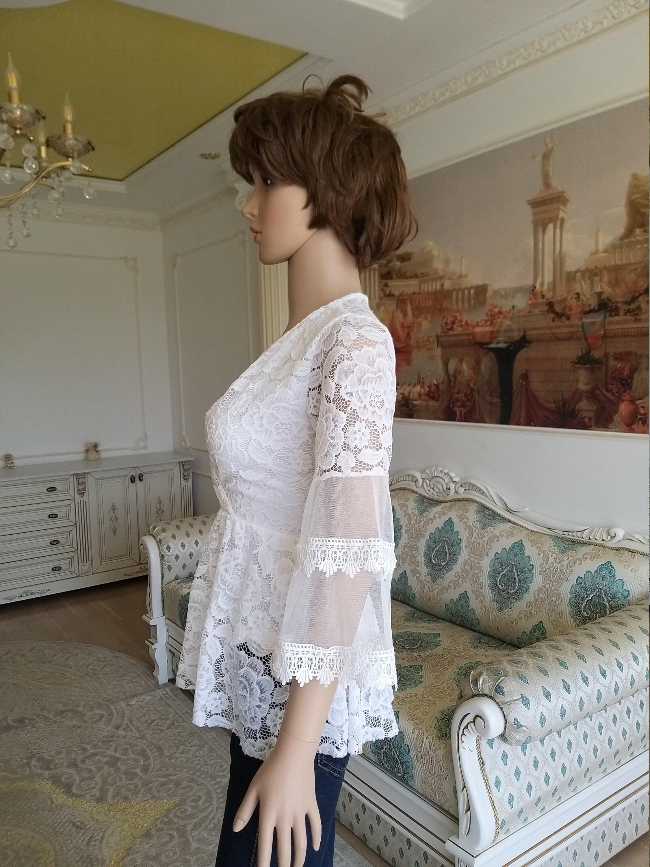 Italy womens blouse lace blouse white blouse white top womens Etsy