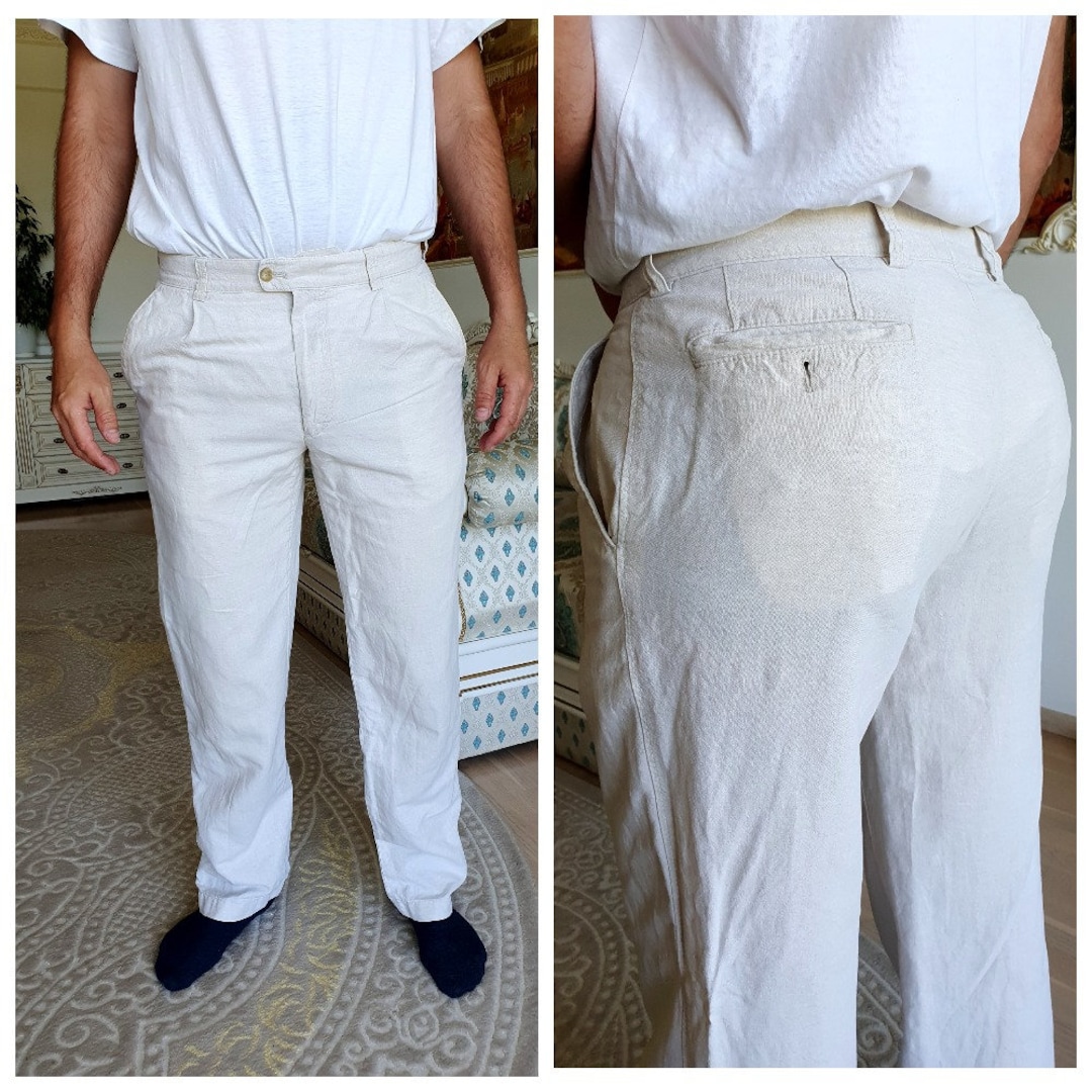 Mens Linen Pants L Retro Pants White Pants Chino Pants Mens Pants White