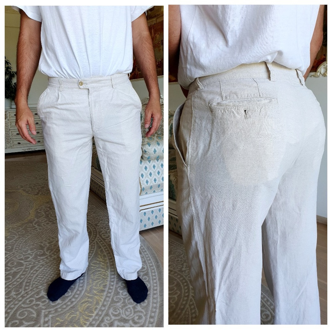 Mens Linen Pants L Retro Pants White Pants Chino Pants Mens Pants White ...