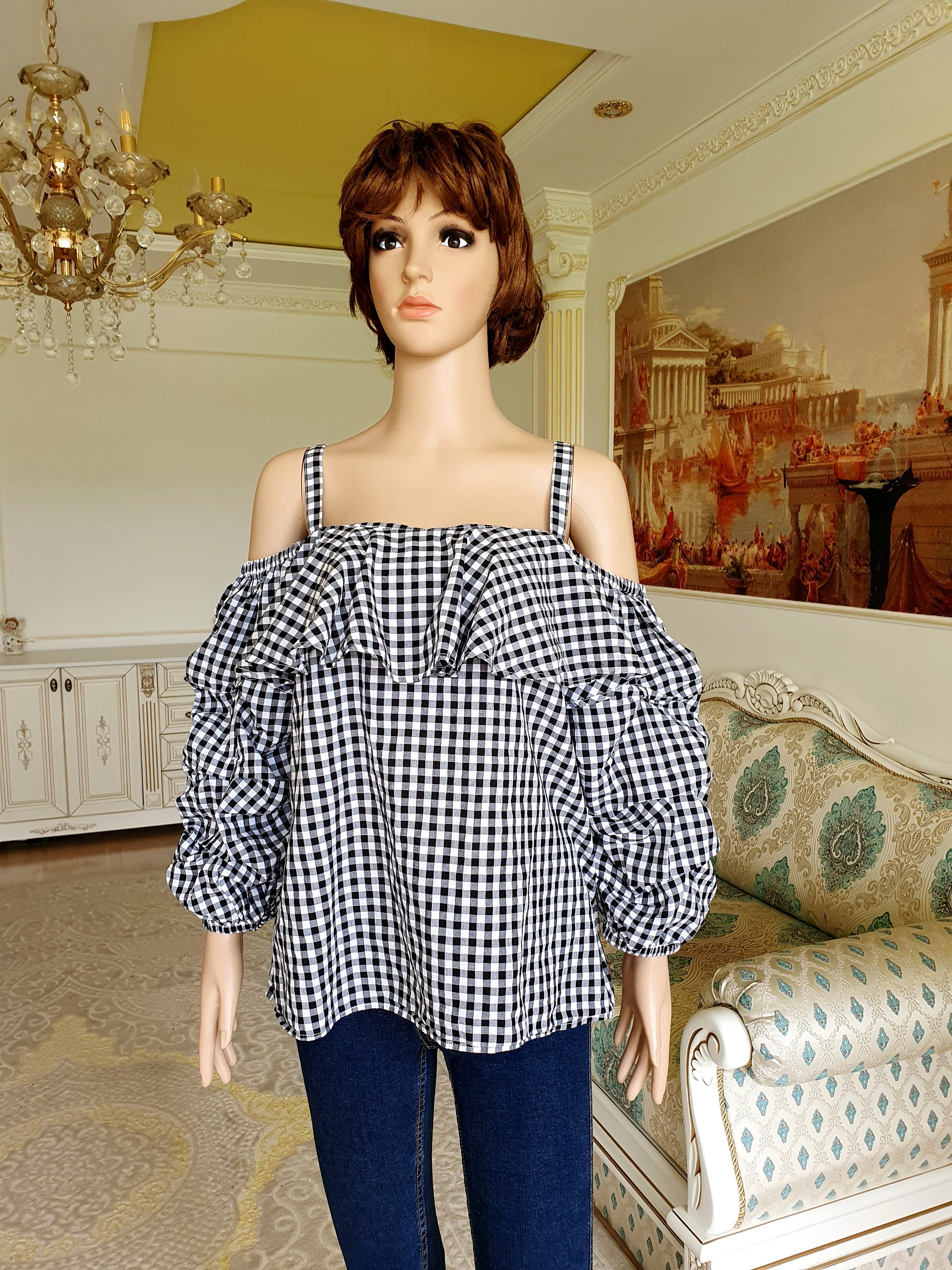 BELPER GINGHAM BLOUSE（BLACK）-