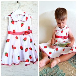2T strawberry print dress  Baby dress girl dress Kids dress child dress toddler dress summer outfit fruit dress red white children dress