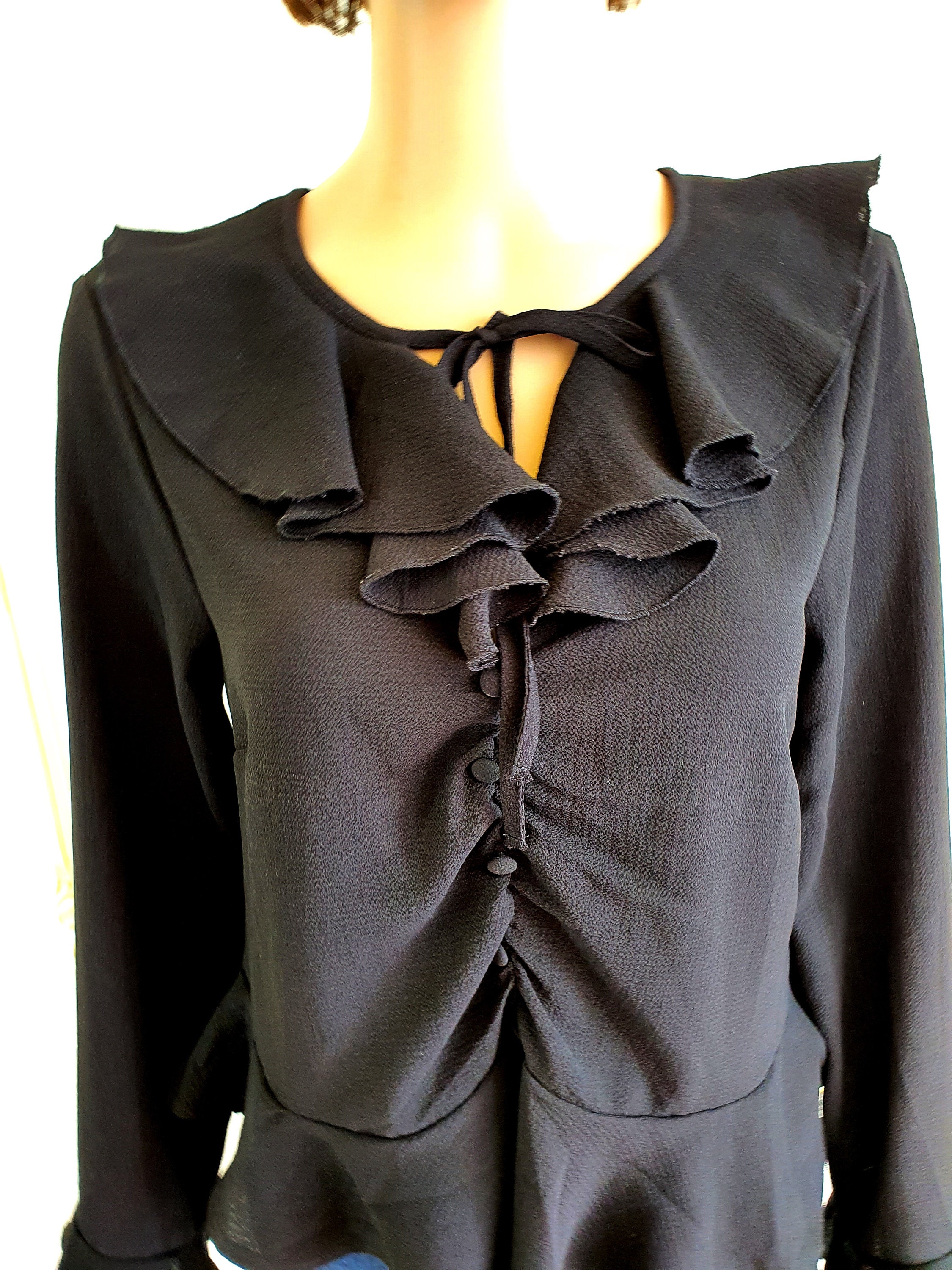 Black Ruffle Blouse Black Blouse Black Victorian Blouse S - Etsy