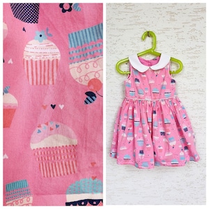 2T peter pan collar dress Cupcake print dress Baby dress girl dress Kids dress child dress toddler dress summer outfit pink dress