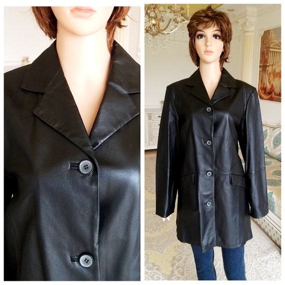 womens leather blazer L womens blazer black leath