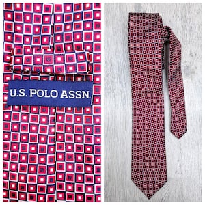 US POLO ASSN tie mens Necktie wedding tie  geometric tie Fathers Day Gift collectible tie vintage   blue red Necktie  groom tie