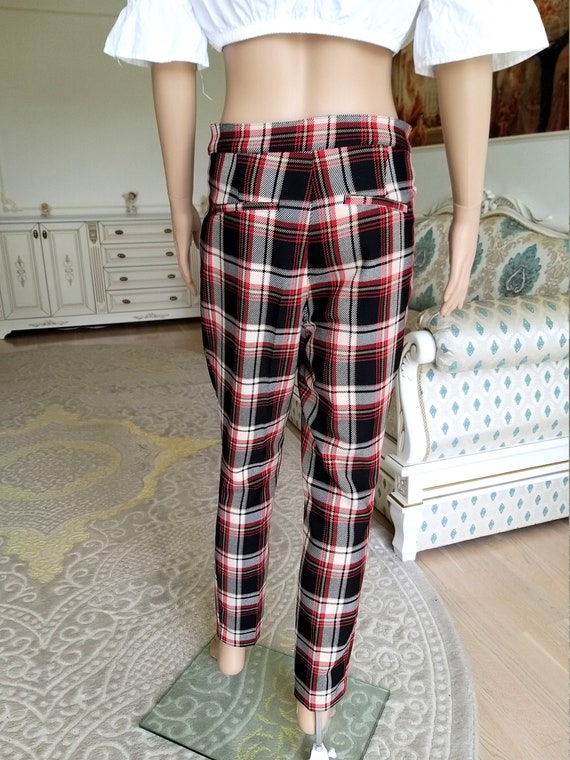 Plaid Pants White RED Plaid Pants womens Pants Re… - image 7