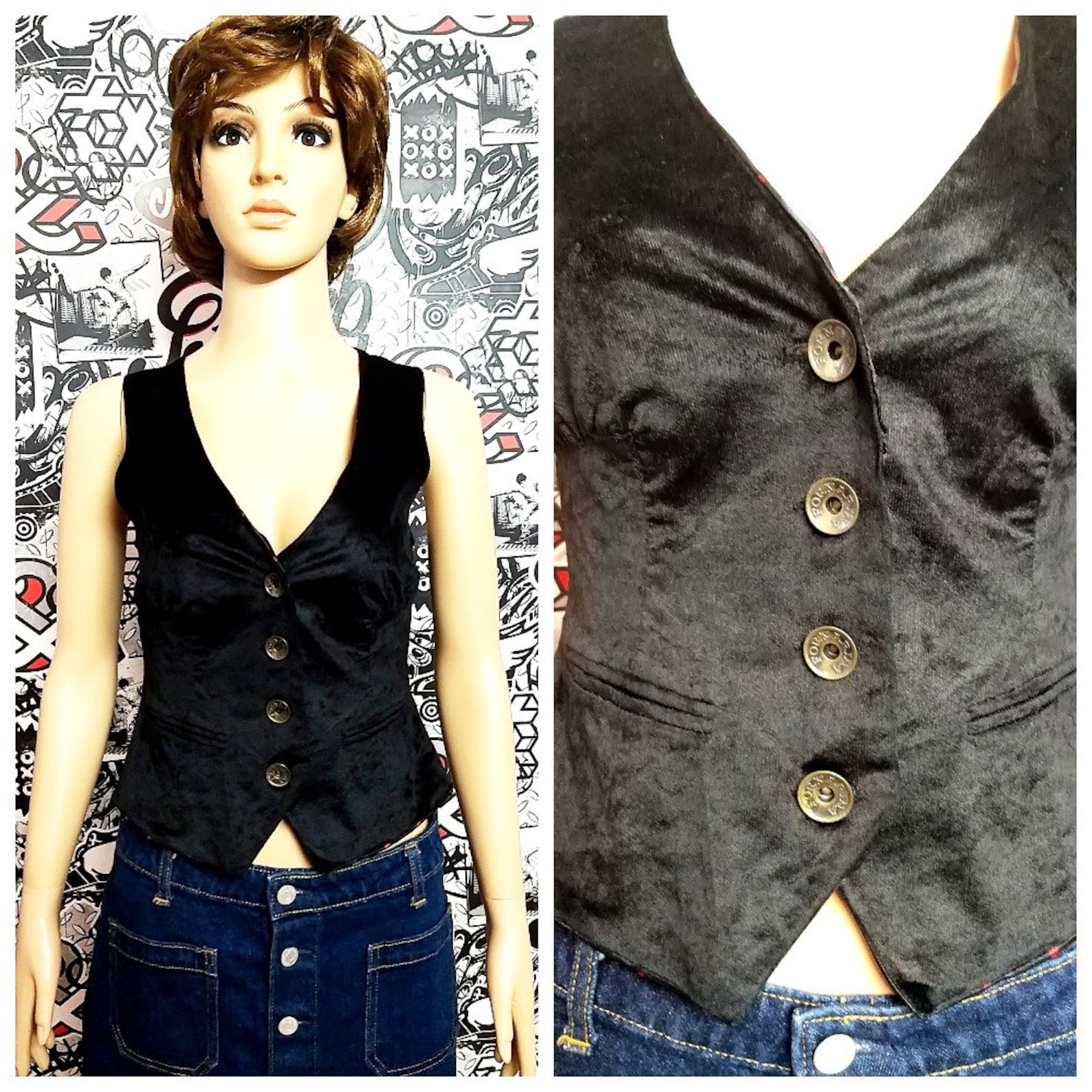 Womens Clothing womens velvet Vest Vintage black velvet Vest Etsy