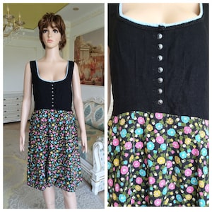 oktoberfest dress black floral Dirndl Dress Oktoberfest Clothing Linen Dirndl bavarian dress German Dress Festival Dress Folk Dress M