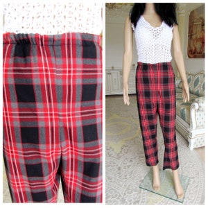 womens Plaid Pants RED Plaid Pants Retro Pants womens Pants Checkered Pants Tartan Pants Golf Pants Disco Pants L bottom plaid Trousers
