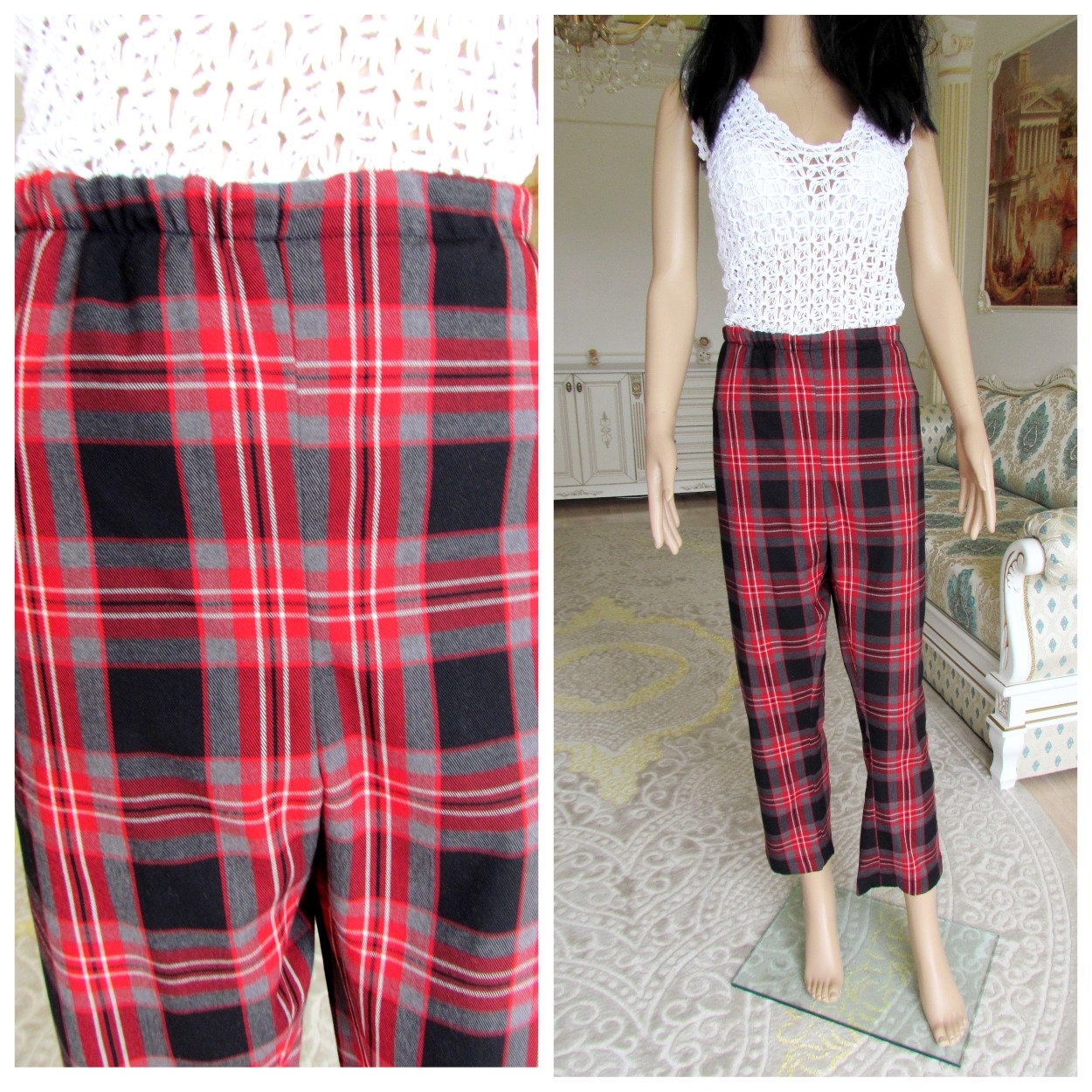 Womens Plaid Pants RED Plaid Pants Retro Pants Womens Pants - Etsy