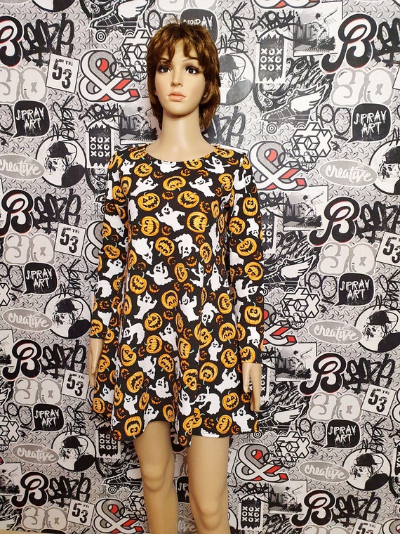 Halloween Dress For Women Vintage A Line Long Sleeve Ghost Pumpkin