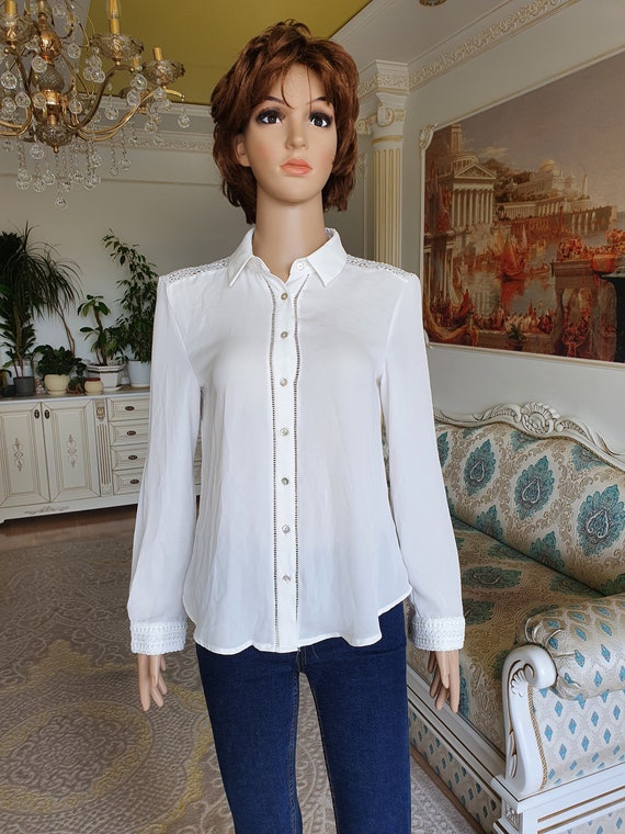 Blusa formal S blusa para mujer blusa blanca Camisa blanca blusa con botones Blusa victoriana Blusa minimalista blusa casual blusa de encaje Etsy Mexico