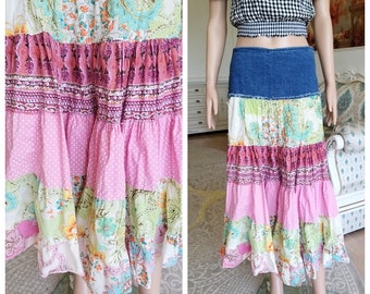 multicolor skirt M patchwork skirt mother day gift womens skirt maxy skirt long skirt peasant skirt sun skirt cotton summer  floral skirt