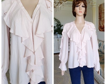 Blouse met ruches blush blouse Victoriaanse kleding Victoriaanse romantische blouse Victoriaanse stijl kanten blouse Edwardiaanse blouse formele blouse M