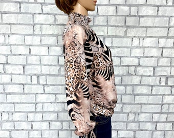 Cuello alto XL blusa con estampado animal top animal blusa safari