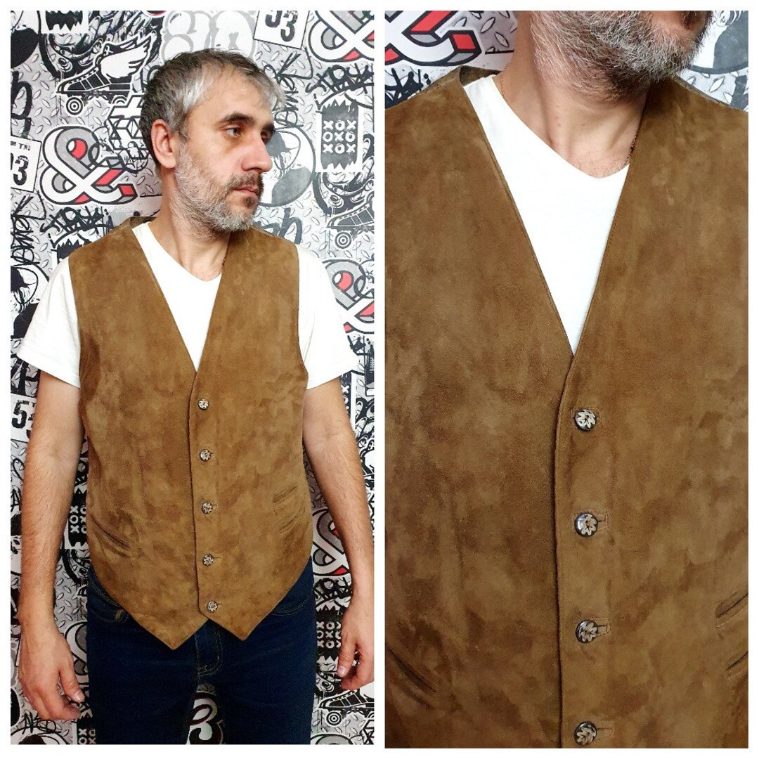 Mens Leather Vest for Men Brown Leather Clothing Cowboy Vest - Etsy