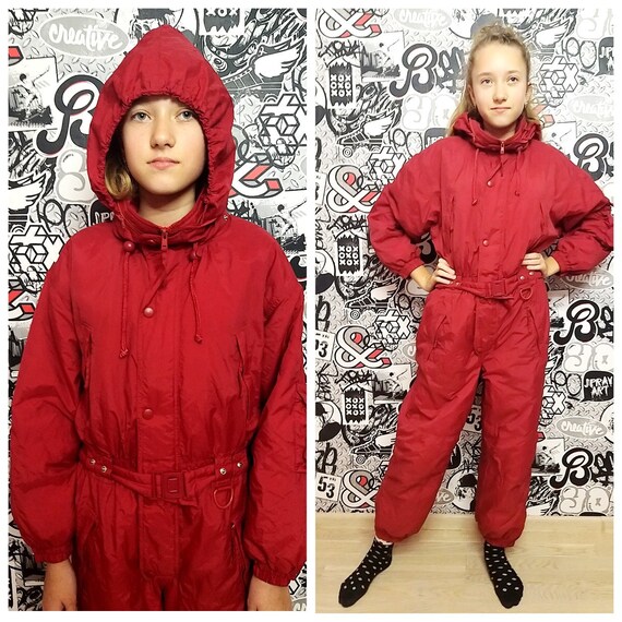 80s ski suit burgundy ski suit Kids Ski suit mount