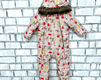 9-12 Months Kids Ski Suit Woodland Animals Hedgehog Pint Ski Suit