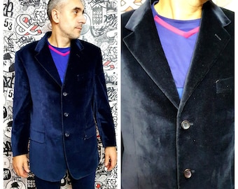 Men's blazer Mens navy blue velvet blazer Mens jackets Vintage  blazer mens velvet jackets  Sports Coat Suit jackets evening jacket  XL