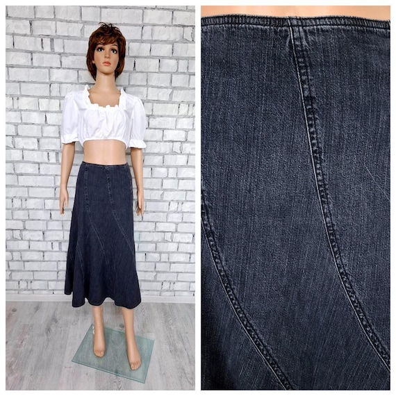 Mother Day Gift Long Denim Skirt M Womens Skirt Maxi Skirt Black Denim Skirt Vintage Long Skirt Jeans Skirt Etsy UK