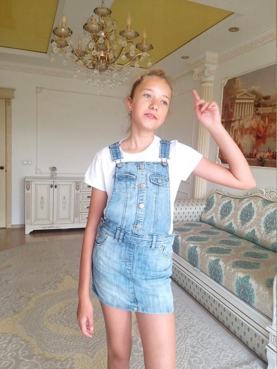 girls Denim dress apron dress girls skirt Denim s… - image 3