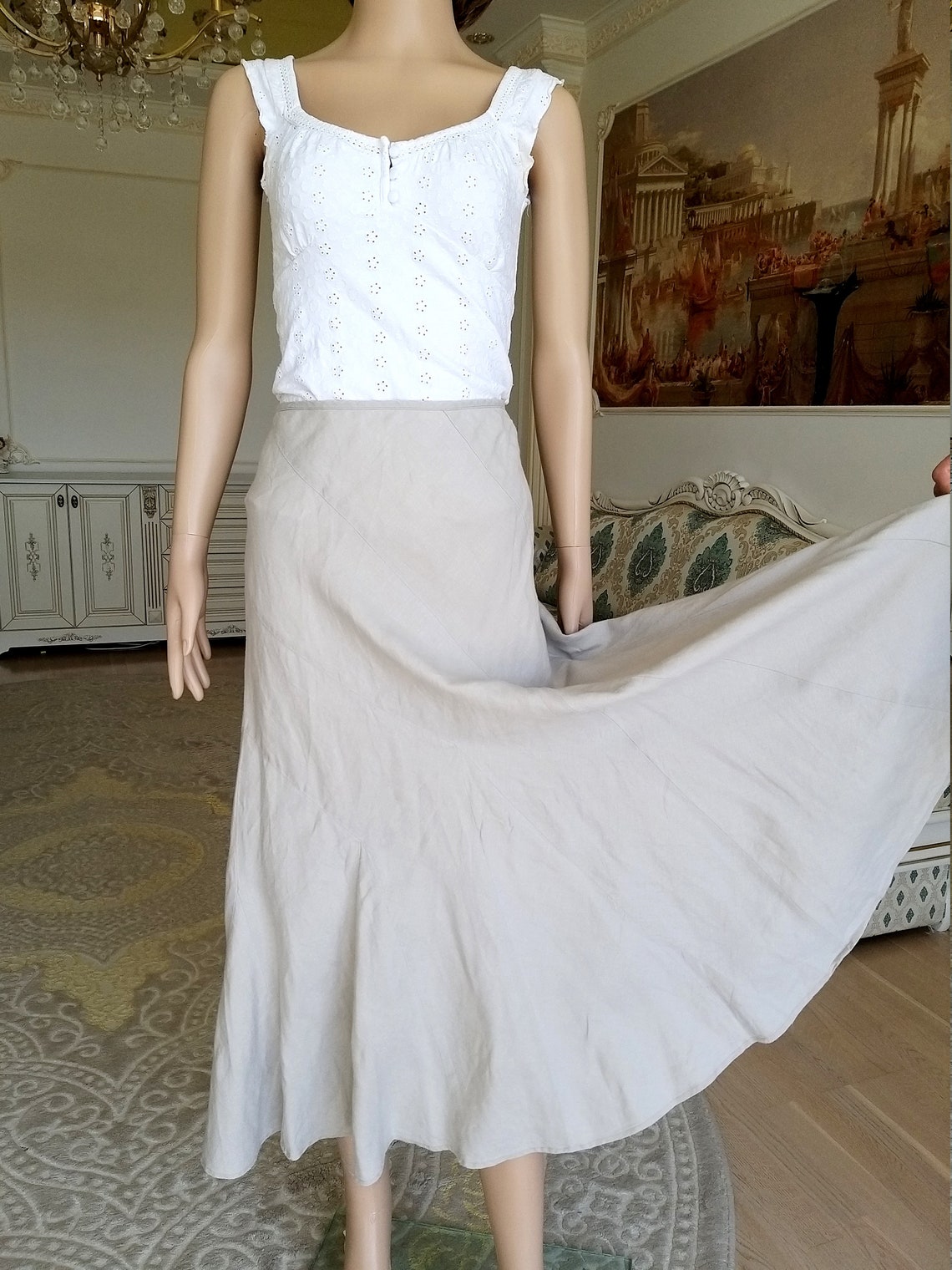 Casual skirt Beige Linen skirt womens Beige long skirt Beige Etsy