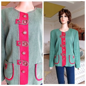 Dirndl jacket Dirndl blazer  XL womens Linen blazer Oktoberfest Clothing retro blazer green Linen blazer  Linen jacket