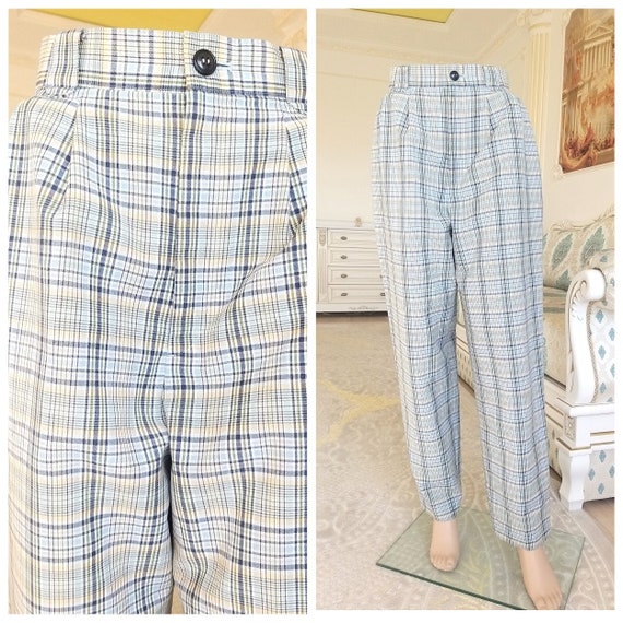 BLUE Plaid Pants S  Retro Pants Mens Pants Checke… - image 1