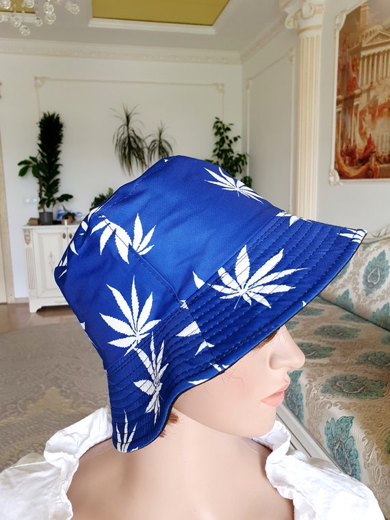 blue Hat beach hats Leaf Cannabis Marijuana print… - image 6