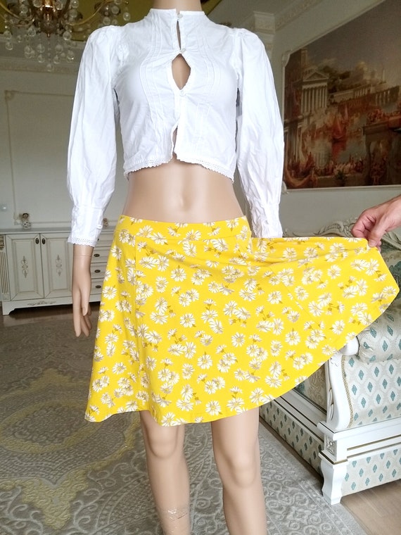 yellow skirt daisy print skirt skater skirt flora… - image 5