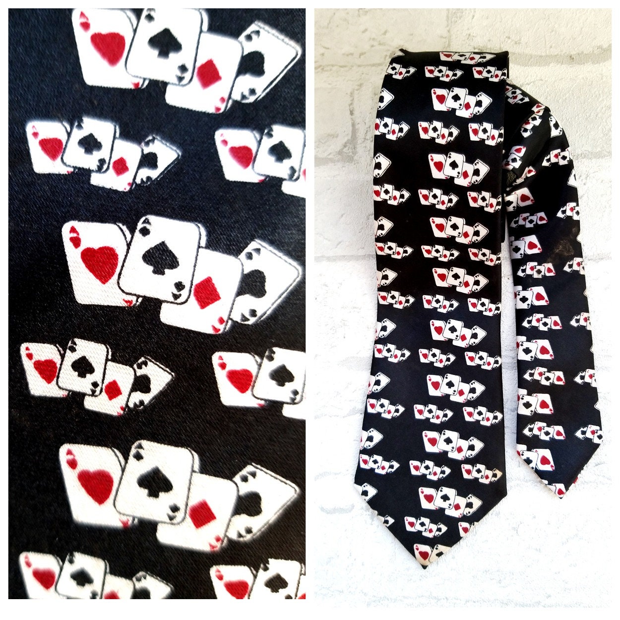 Manoble Mens 2.16'' Slim Ties for Men Fashion Playing Cards Poker Pattern Spade Diamond Printed Handmade Neckties