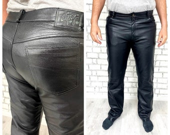 Mens Leather Clothing Western Leather pants Retro Pants Western Pants Mens pants black Leather Trousers Cowboy pants Cowboy Trousers XL