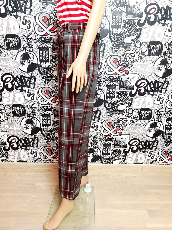 gray red Plaid Pants womens Plaid Pants Retro Pan… - image 5