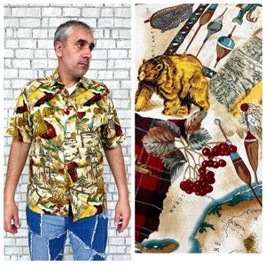 Jägergeschenk Huntsman Shirt L Weltkarten-Print-Shirts Boho-Shirts Hippie-Shirts Bären-Print-Shirts Herren-Sommer-Shirt Strand-Shirts Tier-Shirts