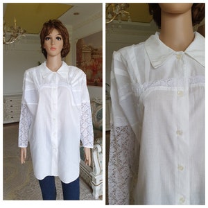 70s Victorian Blouse L/XL Victorian Clothing Collared blouse retro blouse white Blouse womens blouse Edwardian shirt  lace Blouse