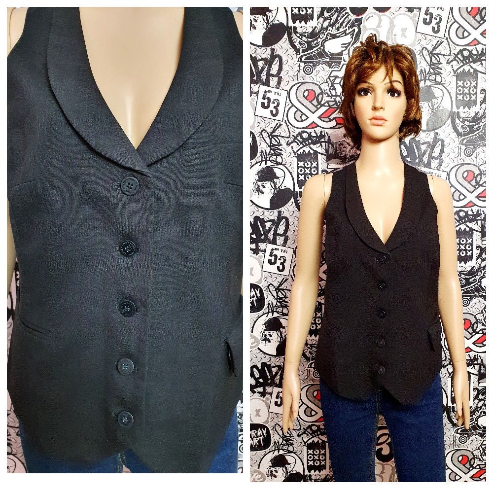 Steampunk Vest M Black Vest Vintage Womens Vest Black Top Goth Etsy