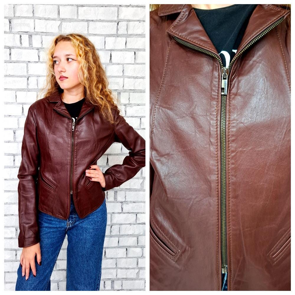 Italie Veste en cuir marron foncé M vintage pour femme Veste en