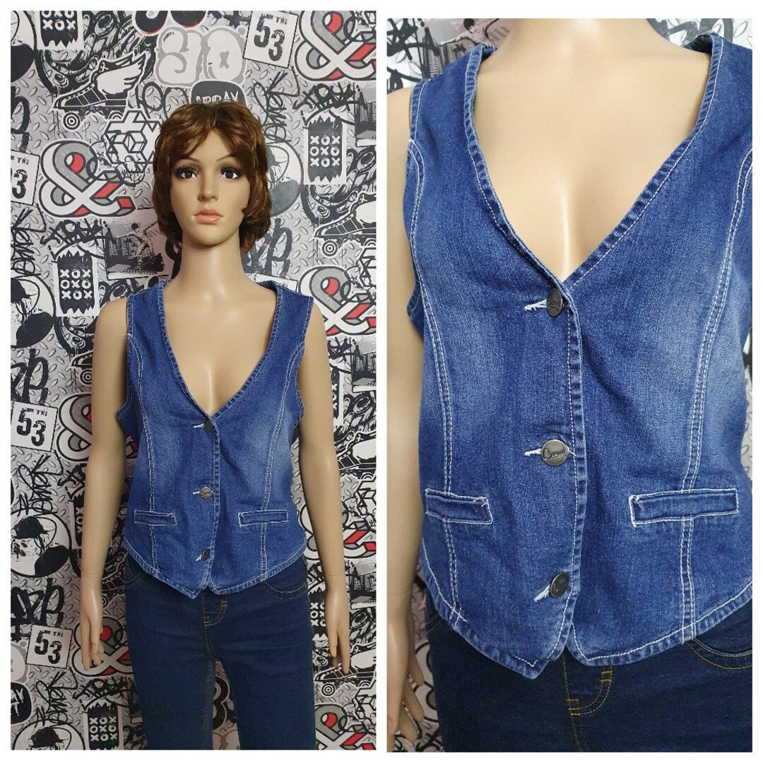 BLUE Denim Top Womens Denim Vest Vintage BLUE Jeans Top Jeans Etsy