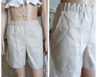 Beige shorts women shors Beige LINEN shorts Bermuda short with pockets Cotton short Vintage LINEN Clothing Women's Clothing Summer shorts XL
