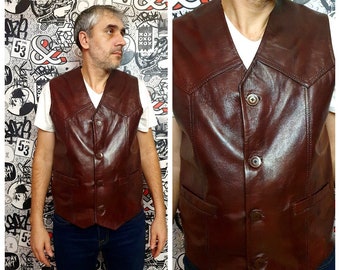 Mens Vest Leather Vest  Mens Leather Vest for men  Leather Clothing Cowboy Vest Vintage Western Vest  L