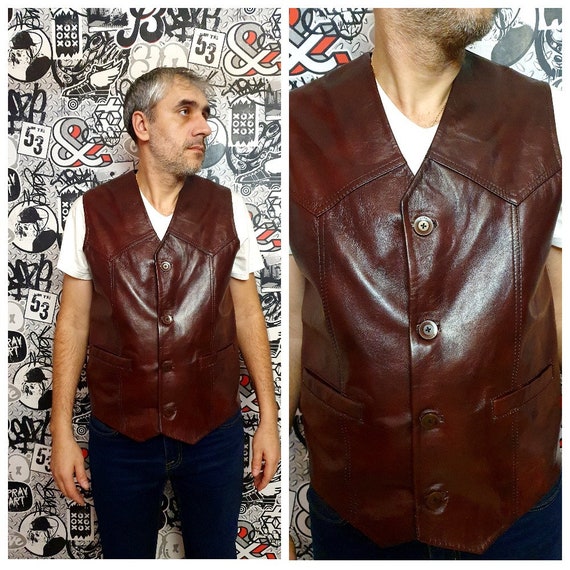 Chaleco de hombre Chaleco de cuero Chaleco de cuero para hombres Ropa de cuero  Chaleco de vaquero Vintage Western Vest L -  España