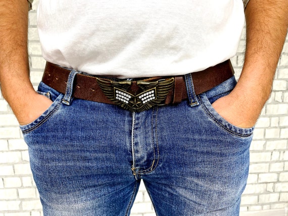 mens Leather Belt  L Vintage Genuine leather acce… - image 3